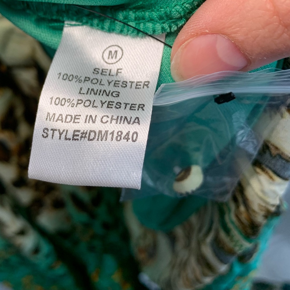 NWT Fashion Nova Holy Slit Spaghetti Strap Maxi Green Mixed Print Dress, size M - Picture 11 of 16
